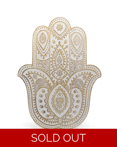 Mango Wood Hamsa Wall Plaque - Whitewash